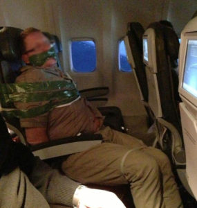 Icelandair passenger tied up