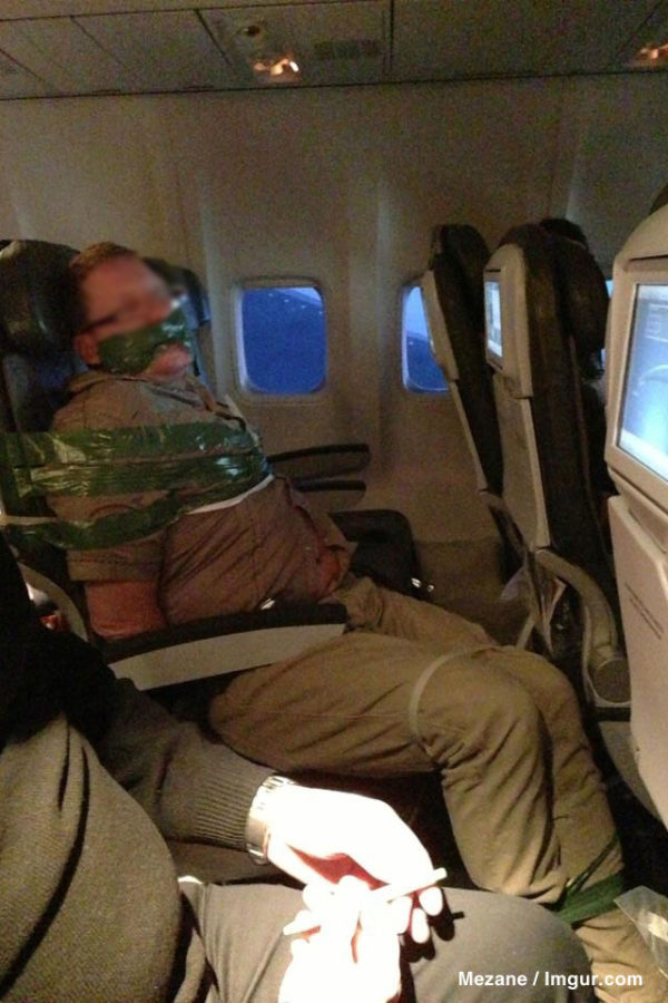 Icelandair passenger tied up