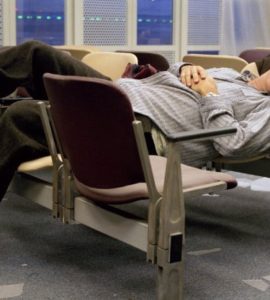 Tom Hanks sleeping in the airport