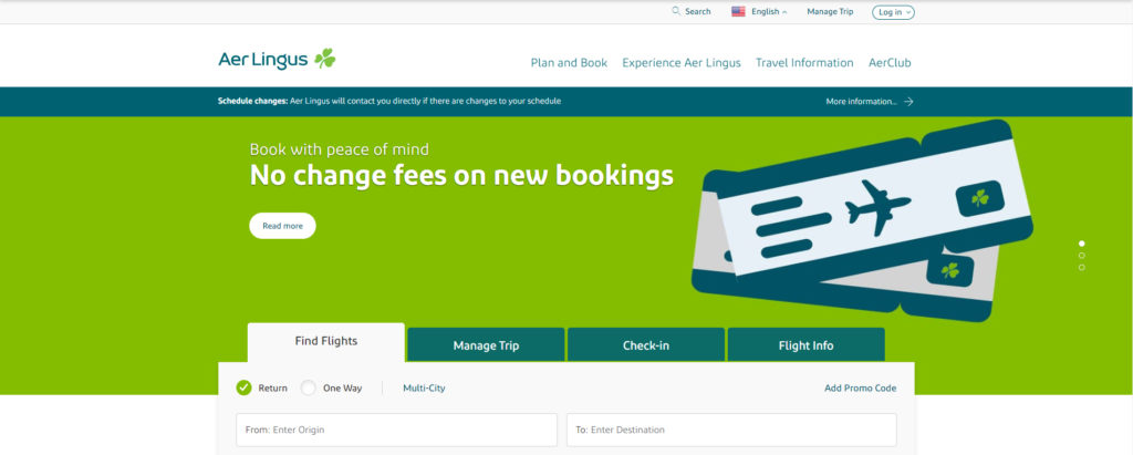 Aer Lingus web site