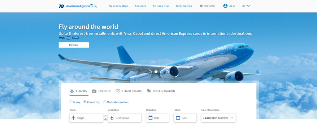 Aerolineas Argentinas web site