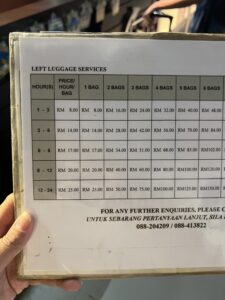 Kota Kinabalu Airport luggage storage rates