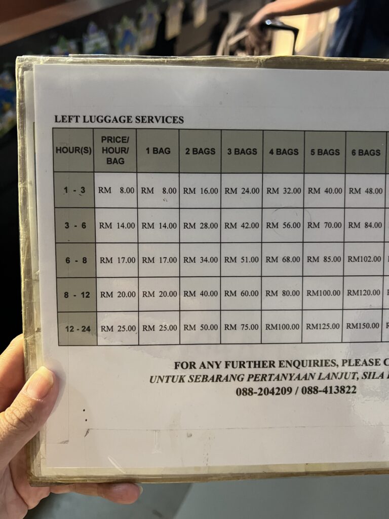 Kota Kinabalu Airport luggage storage rates